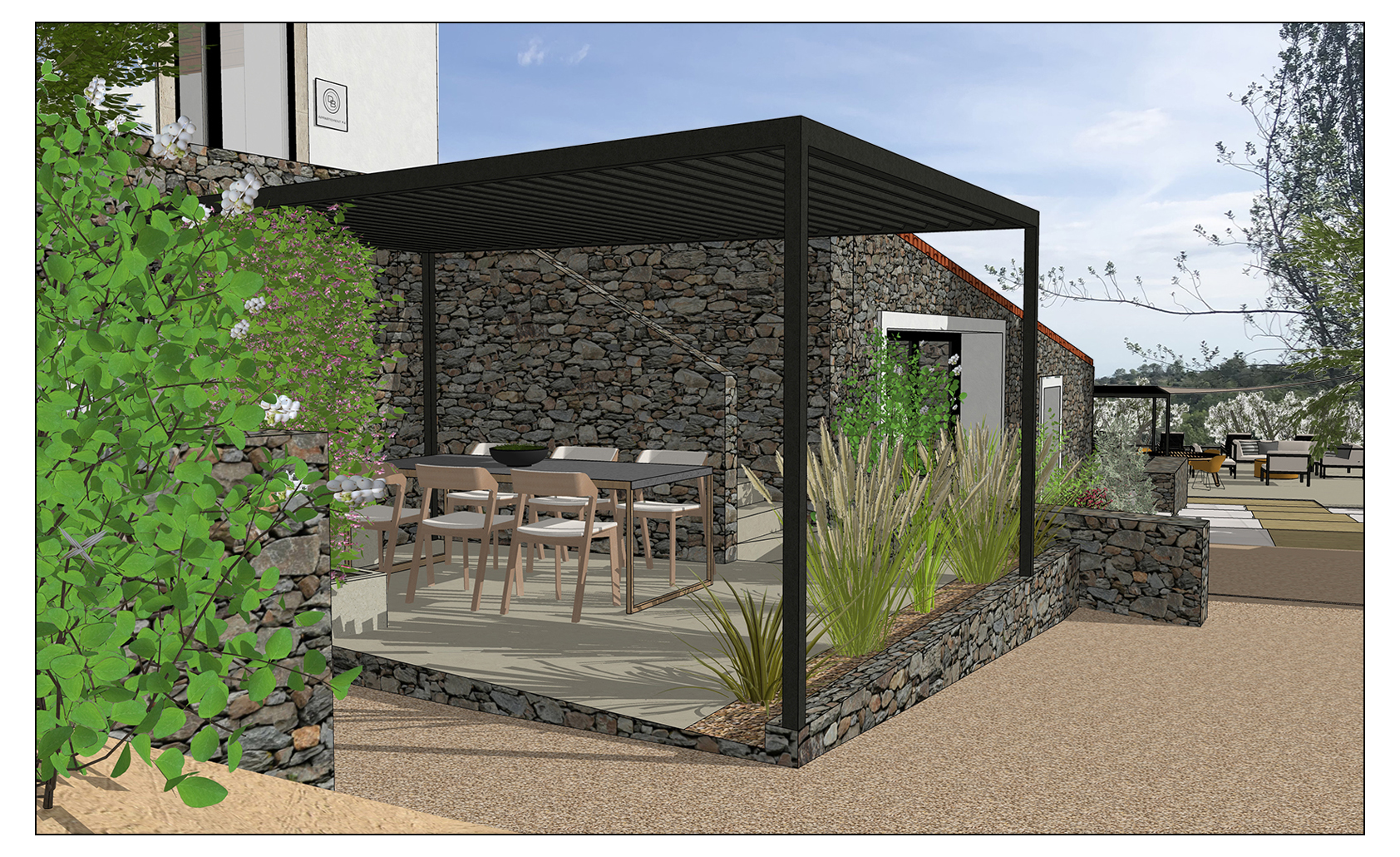 Rendu 3D terrasse privative éco-lodge Domaine Baubiac