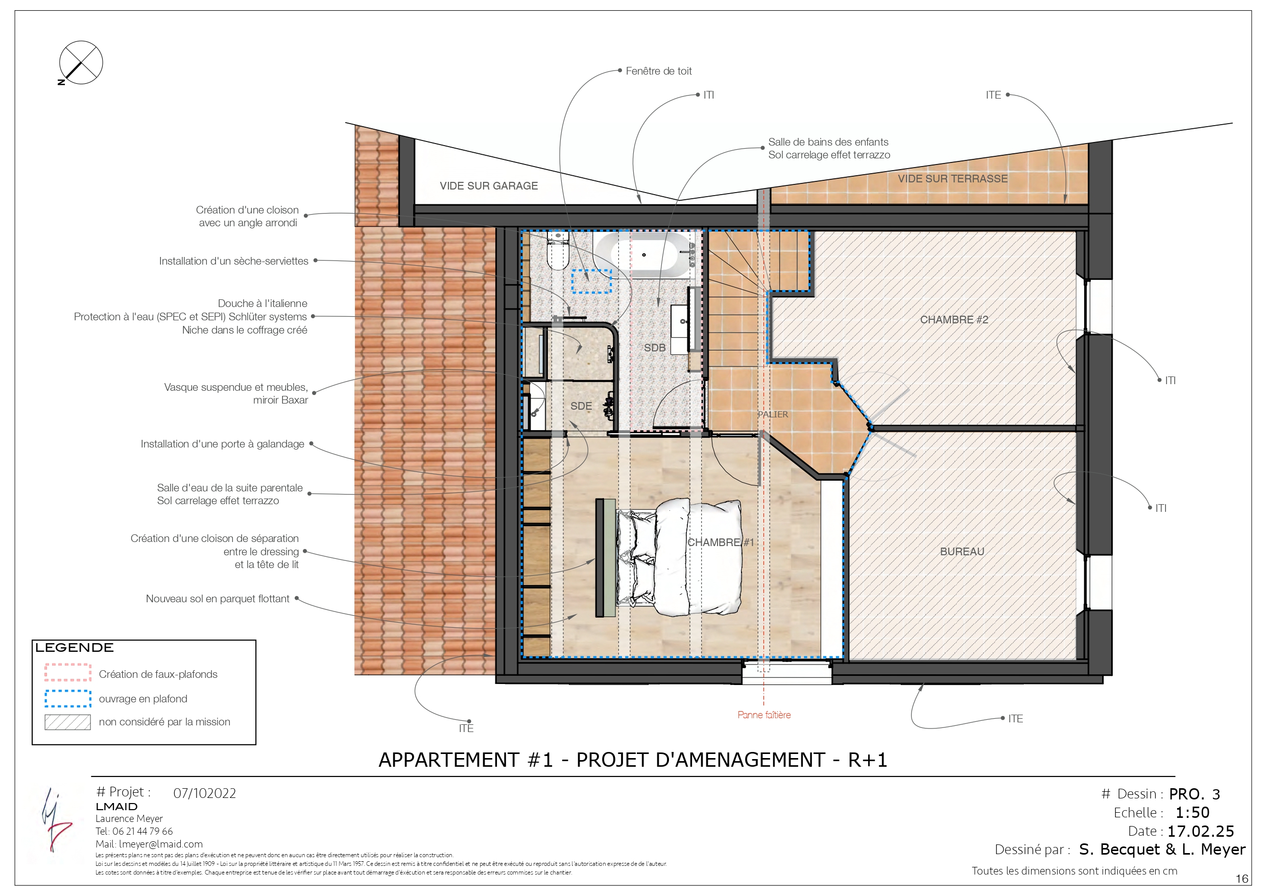 Plan étage avec chambre parentale salle d'eau et salle de bain
