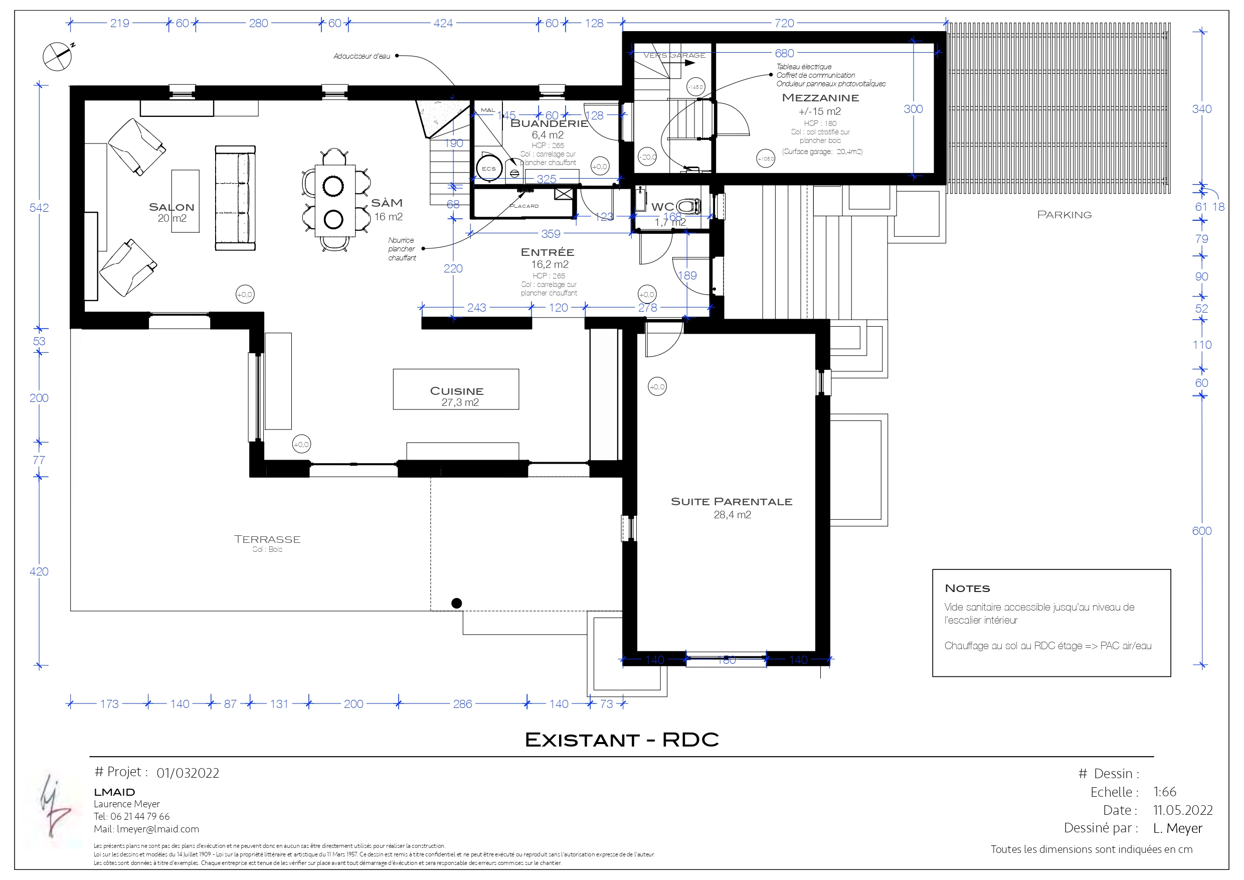 Plan existant rez-de-chaussée avant rénovation intérieure maison Saint-Gély-du-Fesc