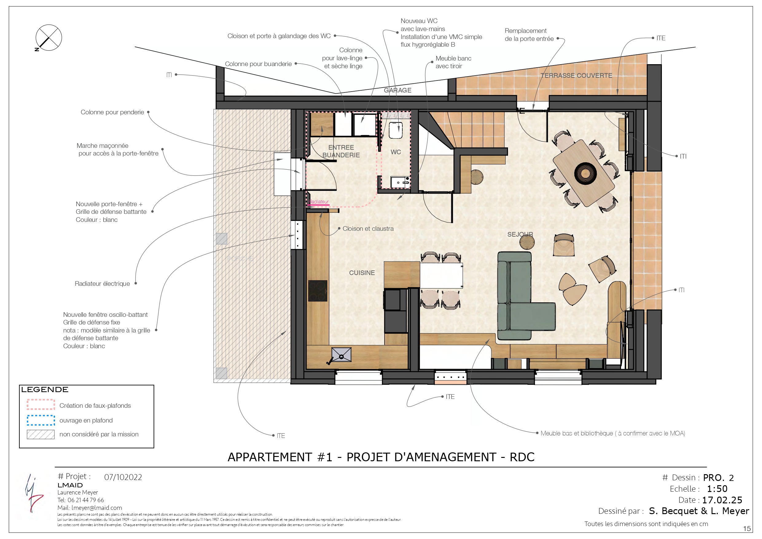 Plan rez-de-chaussée cuisine ouverte séjour et entrée