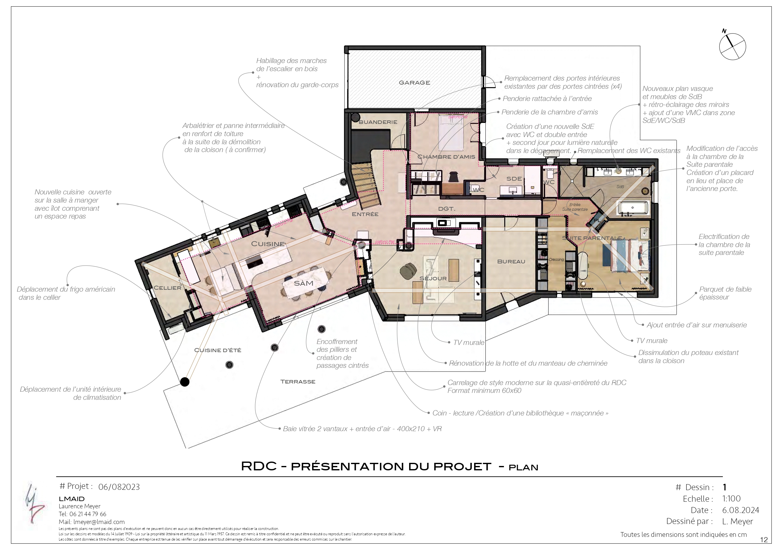 Plan d'architecte du rez-de-chaussée villa 180m² Tourbes